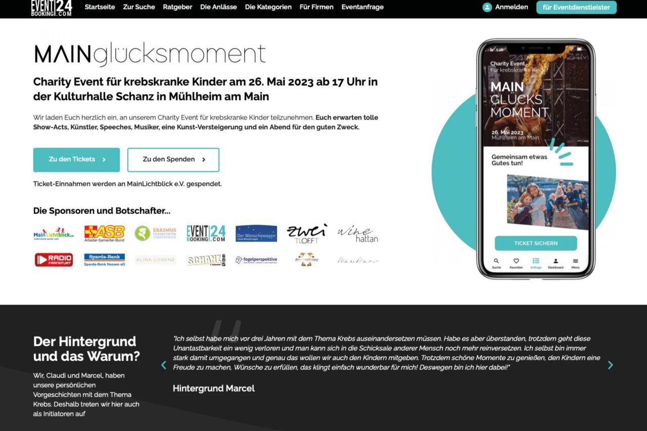 In der Kulturhalle Schanz in Mühlheim am Main findet in Kooperation mit Eventbooking24, Radio Frankfurt, deren Botschaftern und dem Erasmus Gymnasium das Charity-Event MAINglücksmoment für krebskranke Kinder statt